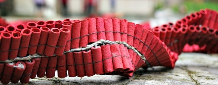 Long string of firecrackers. Long string of firecrackers.