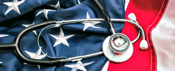 Stethoscope on American flag. Stethoscope on American flag.